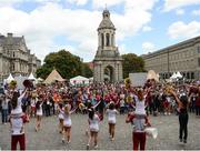 2 September 2016; Ahead of the Aer Lingus College Football Classic tomorrow at the Aviva Stadium, both Boston College and Georgia Tech hosted Pep Rallies in Trinity College Dublin this afternoon. Marching bands, cheerleaders, players and coaches all got involved as the excitement continues to build for tomorrow’s big event. Limited tickets available at the stadium box office tomorrow, see www.collegefootballireland.com. A view from the stage during the Boston College Pep Rally at Trinity College in Dublin. Photo by Sam Barnes/Sportsfile