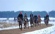 30 November 2010; A general view of horses and jockeys as they take to the sand gallops, early in the morning, despite the freezing conditions at the Curragh Racecourse, Co. Kildare. Picture credit: Barry Cregg / SPORTSFILE