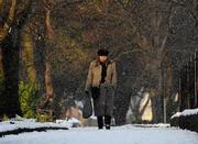 30 November 2010; A lady battles with the underfoot conditions and snowfall as she walks through Harold's Cross Park during the afternoon. Harold's Cross Park, Dublin. Picture credit: Stephen McCarthy / SPORTSFILE