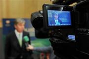 30 November 2010; FAI Chief executive John Delaney is interviewed for TV during the launch of the UEFA Europa League Final. UEFA Europa League Final Dublin 2011 launch, Convention Centre Dublin, Spencer Dock, North Wall Quay, Dublin. Picture credit: Brian Lawless / SPORTSFILE