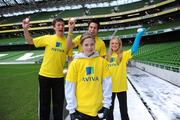 2 December 2010; Irish athletics received an early Christmas present today with the announcement that insurance company Aviva will sponsor Irish School’s Athletics for the next three years. Reflecting the current high quality of athletes coming up through schools’ athletics at present, Siofra Cleirigh-Buttner, age 14, fresh from her successes in the recent Inter-County Cross Country Championships was at the sponsorship announcement along with Olympian and World Champion Eamonn Coghlan. At the announcement were athletes Siofra Cleirigh-Buttner with, from left, Patrick O'Connor, Brian Greegan and Ailis McSweeney. Aviva Stadium, Lansdowne Road, Dublin. Picture credit: Stephen McCarthy / SPORTSFILE