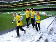 2 December 2010; Irish athletics received an early Christmas present today with the announcement that insurance company Aviva will sponsor Irish School’s Athletics for the next three years. Reflecting the current high quality of athletes coming up through schools’ athletics at present, Siofra Cleirigh-Buttner, age 14, fresh from her successes in the recent Inter-County Cross Country Championships was at the sponsorship announcement along with Olympian and World Champion Eamonn Coghlan. At the announcement were athletes, from left, Siofra Cleirigh-Buttner, Patrick O'Connor, Brian Greegan and Ailis McSweeney. Aviva Stadium, Lansdowne Road, Dublin. Picture credit: Stephen McCarthy / SPORTSFILE