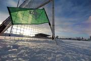 2 December 2010; The green goal flag flutters in the breeze on a snow covered Dr. Cullen Park which was to be the venue for this Sunday's AIB GAA Leinster Senior Club Hurling Final between O'Loughlin Gaels, of Kilkenny, and Oulart the Ballagh, of Wexford. The game has now been called off due to the adverse weather conditions. Dr. Cullen Park, Carlow Town, Co. Carlow. Picture Credit: Matt Browne / SPORTSFILE