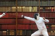 4 December 2010; Rok Sobocan, Slovakia, competes against Niklas Multerer, Germany, not in picture, in the FIE Satellite Tournament Dublin Mens Epee event during Day 1 of the Irish Open Fencing Championships. RDS Concert Hall, Ballsbridge, Dublin. Picture credit: Stephen McCarthy / SPORTSFILE