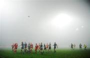 4 December 2010; Munster and Cardiff Blues players try to follow the flight of the ball as fog decends on Thomond Park late in the game. Celtic League, Munster v Cardiff Blues, Thomond Park, Limerick. Picture credit: Brendan Moran / SPORTSFILE