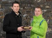 6 December 2010; Sligo Rovers goalkeeper Ciaran Kelly, from Annefield, Hollymount, Co. Mayo, who was presented with the Airtricity / SWAI Player of the Month for November 2010 by Konstantine Trautman, Airtricity. The Croke Park Hotel, Jones's Road, Dublin. Photo by Sportsfile