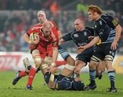 4 December 2010; Paul O'Connell, Munster, in action against Ma'ama Molitika, Gareth Williams and Paul Tito, Cardiff Blues. Celtic League, Munster v Cardiff Blues, Thomond Park, Limerick. Picture credit: Brendan Moran / SPORTSFILE