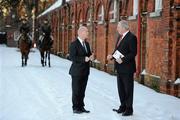 6 December 2010; Chairman of Horse Sport Ireland, Joe Walsh, right, with Pat Carey, T.D., Minister for Community, Equality & Gaeltacht Affairs, at the announcement of Grant Aid Available to Horse Sport Industry in Ireland. Army Equitation School, McKee Barracks, Blackhorse Avenue, Dublin. Picture credit: Brendan Moran / SPORTSFILE