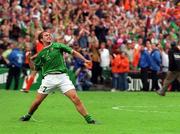 1 September 2001; Jason McAteer of Republic of Ireland celebrates at the final whistle of the FIFA World Cup 2002 Group 2 Qualifier match between Republic of Ireland and Netherlands at Lansdowne Road in Dublin. Photo by Matt Browne/Sportsfile