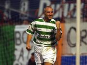 3 September 2001; Tony Grant of Shamrock Rovers celebrates after scoring his sides third goal during the Eircom League Premier Division match between Shamrock Rovers and Monaghan United at Tolka Park in Dublin. Photo by David Maher/Sportsfile