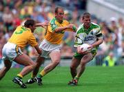 2 September 2001; Dara O'Cinneide of Kerry in action against Darren Fay, left, and John McDermott of Meath during the Bank of Ireland All-Ireland Senior Football Championship Semi-Final match between Meath and Kerry at Croke Park in Dublin. Photo by Damien Eagers/Sportsfile