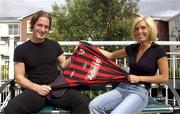 23 July 2001; Simon Webb of Bohemians, pictured with his girlfriend Anneli Sundberg, Sweden, at their apartment in Dublin. Photo by David Maher/Sportsfile