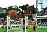 10 August 2001; Carling King, with Kevin Babington up, during the Kerrygold Nations Cup at the Kerrygold Horse Show at the RDS in Dublin. Photo by Brian Lawless/Sportsfile