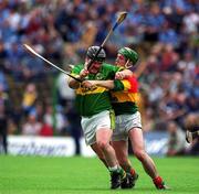 11 August 2001; Brendan O'Mahony of Kerry in action against Paddy Coady of Carlow during the All-Ireland Intermediate Hurling Championship Semi-Final match between Carlow and Kerry at Semple Stadium in Thurles, Tipperary. Photo by Ray McManus/Sportsfile