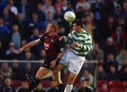 7 September 2001; Glen Crowe of Bohemians in action against Pat Scully of Shamrock Rovers during the eircom League Premier Division match between Bohemians and Shamrock Rovers at Dalymount Park in Dublin. Photo by David Maher/Sportsfile