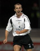 7 September 2001; Ollie Cahill of Cork City celebrates after scoring his side's first goal during the eircom League Premier Division match between St. Patrick's Athletic and Cork City at Richmond Park in Dublin. Photo by Damien Eagers/Sportsfile