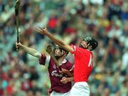 9 September 2001; Setanta Ó hAilpín of Cork in action against Ciaran Finnerty of Galway during the All-Ireland Minor Hurling Championship Final between Cork and Galway at Croke Park in Dublin. Photo by Brendan Moran/Sportsfile