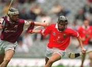 9 September 2001; Kevin Goggin of Cork in action against Brendan Lucas of Galway during the All-Ireland Minor Hurling Championship Final between Cork and Galway at Croke Park in Dublin. Photo by Brendan Moran/Sportsfile