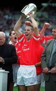 9 September 2001; Cork captain Tomás O'Leary lifts the cup following the All-Ireland Minor Hurling Championship Final between Cork and Galway at Croke Park in Dublin. Photo by Aoife Rice/Sportsfile