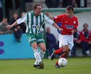 9 September 2001; Eddie Gormley of Bray Wanderers in action against Pat Fenlon of Shelbourne during the Eircom League Premier Division match between Bray Wanderers and Shelbourne at the Carlisle Grounds in Bray, Wicklow. Photo by David Maher/Sportsfile