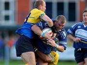 8 September 2001; Victor Costello of Leinster is tackled by Gareth Thomas, left, and Mamma Molitika of Bridgend during the Celtic League match between Bridgend and Leinster at the Brewery Field at Bridgend, Wales. Photo by Matt Browne/Sportsfile