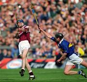 9 September 2001; Mark Kerins of Galway in action against Eddie Enright of Tipperary during the Guinness All-Ireland Senior Hurling Championship Final match between Tipperary and Galway at Croke Park in Dublin. Photo by Brendan Moran/Sportsfile