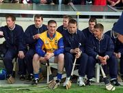 9 September 2001; Brian O'Meara of Tipperary sits out the game on the substitutes bench during the Guinness All-Ireland Senior Hurling Championship Final match between Tipperary and Galway at Croke Park in Dublin. Photo by Brendan Moran/Sportsfile