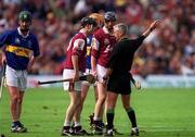 9 September 2001; Galway players Ollie Fahy and Mark Kerins question referee Pat O'Connor's decision to disallow Kevin Broderick's of Tipperary goal during the Guinness All-Ireland Senior Hurling Championship Final match between Tipperary and Galway at Croke Park in Dublin. Photo by Damien Eagers/Sportsfile