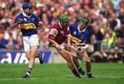 9 September 2001; Fergal Healy of Galway in action against Paul Kelly, left, and Thomas Costello of Tipperary during the Guinness All-Ireland Senior Hurling Championship Final match between Tipperary and Galway at Croke Park in Dublin. Photo by Brendan Moran/Sportsfile
