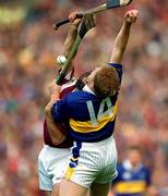 9 September 2001; Michael Healy of Galway in action against Declan Ryan of Tipperary during the Guinness All-Ireland Senior Hurling Championship Final match between Tipperary and Galway at Croke Park in Dublin. Photo by Brendan Moran/Sportsfile