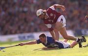 9 September 2001; David Tierney of Galway is tackled by John Carroll of Tipperary during the Guinness All-Ireland Senior Hurling Championship Final match between Tipperary and Galway at Croke Park in Dublin. Photo by Ray McManus/Sportsfile