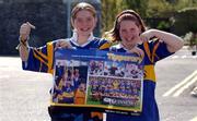 10 September 2001; Sisters Susan, (left) and Sharon Shelly await the arrival of All-Ireland hurling champions Tipperary during their homecoming in Thurles, Tipperary. Photo by Damien Eagers/Sportsfile