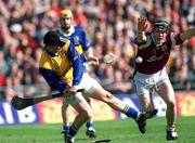 9 September 2001; Tipperary goalkeepeer Brendan Cummins in action against Eugene Cloonan of Galway during the Guinness All-Ireland Senior Hurling Championship Final match between Tipperary and Galway at Croke Park in Dublin. Photo by Aoife Rice/Sportsfile