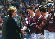 9 September 2001; President of Ireland Mary McAleese is introduced to Galway captain Liam Hodgins prior to the Guinness All-Ireland Senior Hurling Championship Final match between Tipperary and Galway at Croke Park in Dublin. Photo by Ray McManus/Sportsfile