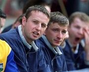 9 September 2001; Brian O'Meara of Tipperary, who was suspended for the match, watches on from the dug-out with the Tipperary substitutes during the Guinness All-Ireland Senior Hurling Championship Final match between Tipperary and Galway at Croke Park in Dublin. Photo by Ray McManus/Sportsfile