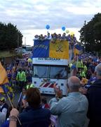 10 September 2001; All-Ireland hurling champions Tipperary on an open top bus during their homecoming in Thurles, Tipperary. Photo by Damien Eagers/Sportsfile