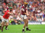9 September 2001; Cathal Dervan of Galway in action against Fergus Murphy of Cork during the All-Ireland Minor Hurling Championship Final between Cork and Galway at Croke Park in Dublin. Photo by Damien Eagers/Sportsfile