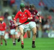 9 September 2001; John O'Connor of Cork in action against Joe O'Leary of Galway during the All-Ireland Minor Hurling Championship Final between Cork and Galway at Croke Park in Dublin. Photo by Ray McManus/Sportsfile