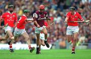 9 September 2001; Kenneth Burke of Galway in action against Cian O'Connor of Cork during the All-Ireland Minor Hurling Championship Final between Cork and Galway at Croke Park in Dublin. Photo by Ray McManus/Sportsfile