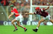 9 September 2001; John O'Connor of Cork in action against Tom Tierney of Galway during the All-Ireland Minor Hurling Championship Final between Cork and Galway at Croke Park in Dublin. Photo by Brendan Moran/Sportsfile