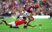 9 September 2001; Tom Tierney of Galway in action against Kieran Murphy of Cork during the All-Ireland Minor Hurling Championship Final between Cork and Galway at Croke Park in Dublin.  Photo by Damien Eagers/Sportsfile