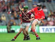 9 September 2001; Adrian Cullinane of Galway in action against Kieran Murphy of Cork during the All-Ireland Minor Hurling Championship Final between Cork and Galway at Croke Park in Dublin.  Photo by Damien Eagers/Sportsfile