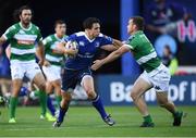 2 September 2016; Joey Carbery of Leinster fends off the challenge of Filo Paulo of Treviso on his way to scoring his side's first try during the Guinness PRO12 Round 1 match between Leinster and Treviso at the RDS Arena in Ballsbridge, Dublin. Photo by Stephen McCarthy/Sportsfile