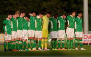 2 September 2016; Republic of Ireland players stand for a minutes silence in memory of Milo Corcoran before the UEFA U21 Championship Qualifier match between Republic of Ireland and Slovenia in RSC, Waterford. Photo by Matt Browne/Sportsfile