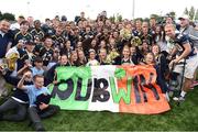 2 September 2016; Marist School players, coaches, cheerleaders, and supporters celebrate their victory over Belen Jesuit. Donnybrook Stadium hosted a triple-header of high school American football games today as part of the Aer Lingus College Football Classic. Six top high school teams took part in the American Football Showcase with all proceeds from the game going to Special Olympics Ireland, the official charity partner to the Aer Lingus College Football Classic. High School American Football Showcase between Marist School of Atlanta, Georgia and Belen Jesuit of Miami, Florida at Donnybrook Stadium in Dublin. Photo by Cody Glenn/Sportsfile