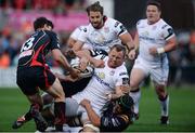 2 September 2016; Roger Wilson of Ulster is tackled by Sam Beard and Nick Cudd of Newport Gwent Dragons during the Guinness PRO12 Round 1 match between Ulster and Newport Gwent Dragons at the Kingspan Stadium, Belfast.   Photo by Oliver McVeigh/Sportsfile
