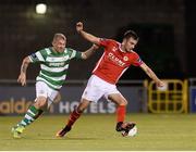 2 September 2016; Mark Timlin of St Patricks Athletic in action against Gary McCabe of Shamrock Rovers during the SSE Airtricity League Premier Division match between Shamrock Rovers and St Patrick's Athletic in Tallaght Stadium in Tallaght, Dublin.  Photo by Sam Barnes/Sportsfile