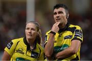 2 September 2016; Referee Marius Mitrea and assistant referee Helen O’Reilly check the TMO for Ulster's first try during the Guinness PRO12 Round 1 match between Ulster and Newport Gwent Dragons at the Kingspan Stadium, Belfast. Photo by Oliver McVeigh/Sportsfile