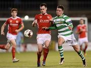 2 September 2016; Dean Clarke of Shamrock Rovers  in action against Michael Barker of St Patricks Athletic  during the SSE Airtricity League Premier Division match between Shamrock Rovers and St Patrick's Athletic in Tallaght Stadium in Tallaght, Dublin.  Photo by Sam Barnes/Sportsfile