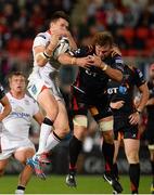 2 September 2016; Jacob Stockdale of Ulster is tackled by Lewis Evans of Newport Gwent Dragons during the Guinness PRO12 Round 1 match between Ulster and Newport Gwent Dragons at the Kingspan Stadium, Belfast.   Photo by Oliver McVeigh/Sportsfile